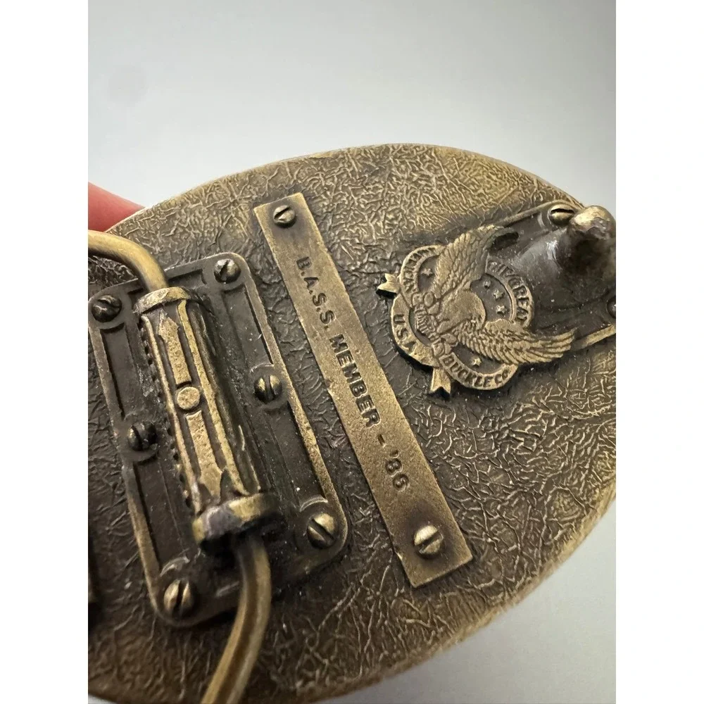 Vintage 1986 B.A.S.S. Member Belt Buckle Great American Buckle Co Fishing Brass